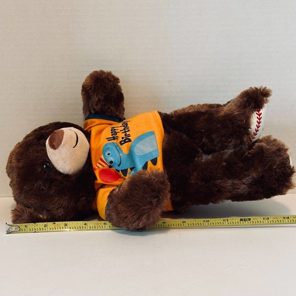 Build A Bear Baseball Feet Teddy Brown 16" Stuffed Plush w/ happy b-day shirt - Picture 3 of 10